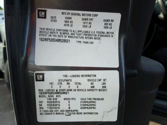 1G2NF52E04M528621 - 2004 PONTIAC GRAND AM S GRAY photo 10