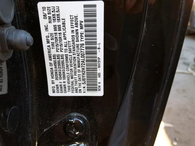 5J6YH2H72AL007776 - 2010 HONDA ELEMENT EX BLACK photo 10