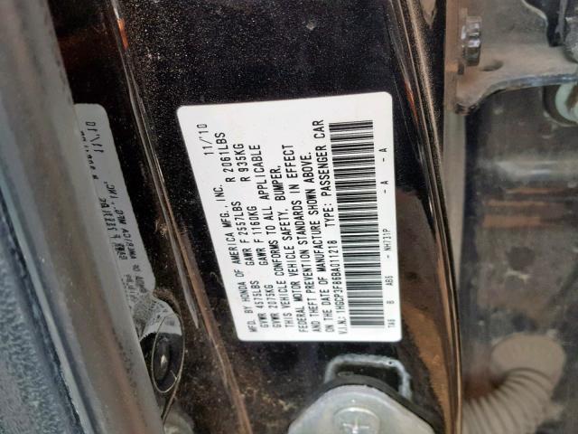 1HGCP3F86BA011218 - 2011 HONDA ACCORD EXL BLACK photo 10