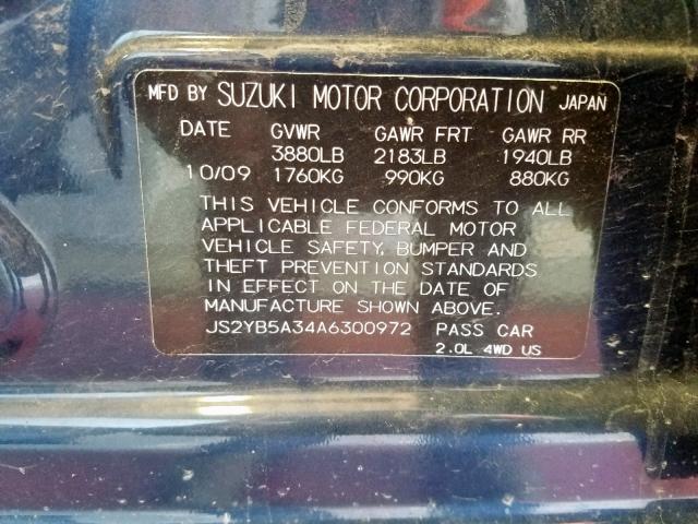 JS2YB5A34A6300972 - 2010 SUZUKI SX4 BLUE photo 10