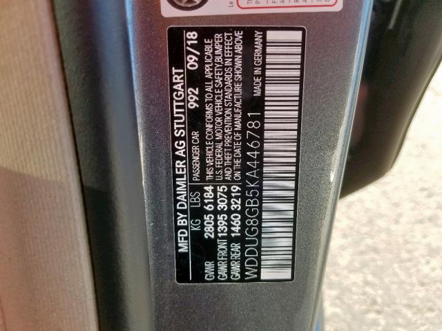 WDDUG8GB5KA446781 - 2019 MERCEDES-BENZ S 560 4MAT SILVER photo 10