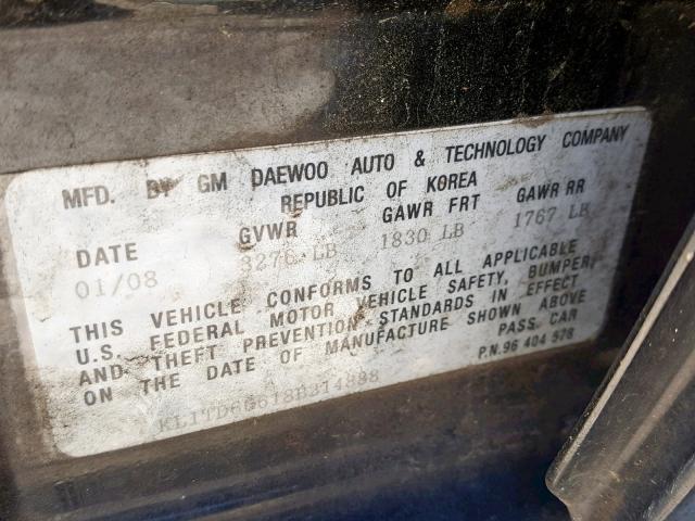 KL1TD66618B214888 - 2008 CHEVROLET AVEO BASE შავი ფოტო 10