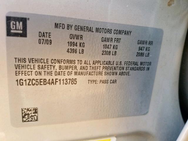 1G1ZC5EB4AF113785 - 2010 CHEVROLET MALIBU 1LT GOLD photo 10