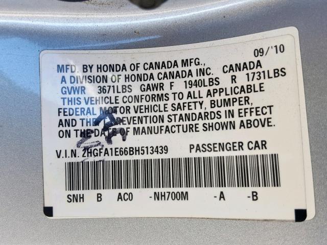 2HGFA1E66BH513439 - 2011 HONDA CIVIC LX-S Gümüş foto 10