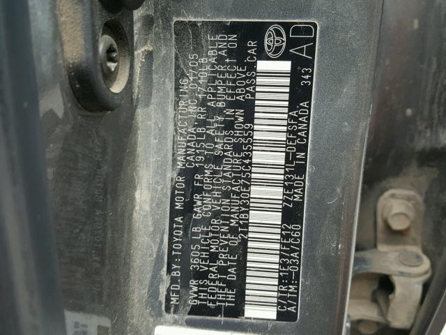 2T1BY30E75C435559 - 2005 TOYOTA COROLLA XR GRAY photo 10