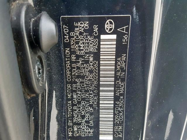 JTKDE167780222262 - 2008 TOYOTA SCION TC შავი ფოტო 10