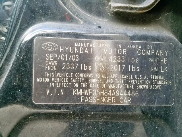 KMHWF35H84A944486 - 2004 HYUNDAI SONATA GLS BEIGE photo 10