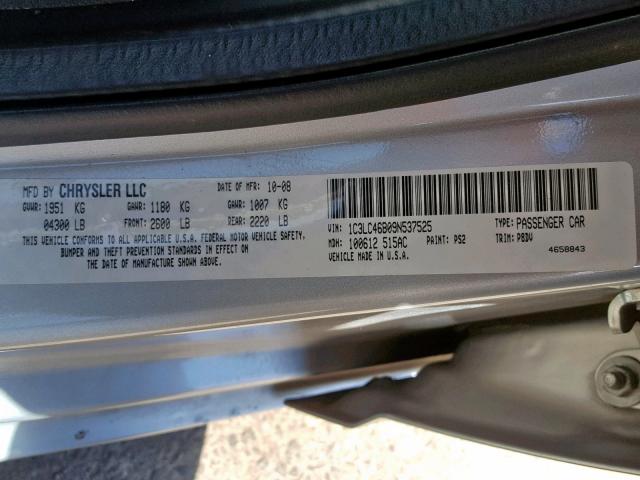 1C3LC46B09N537525 - 2009 CHRYSLER SEBRING LX GRAY photo 10