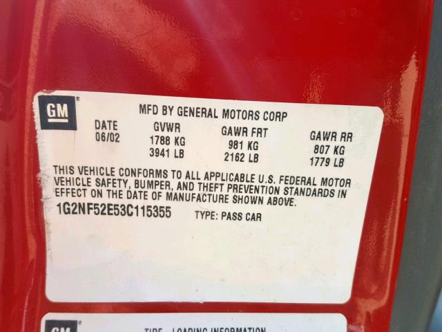 1G2NF52E53C115355 - 2003 PONTIAC GRAND AM S RED photo 10