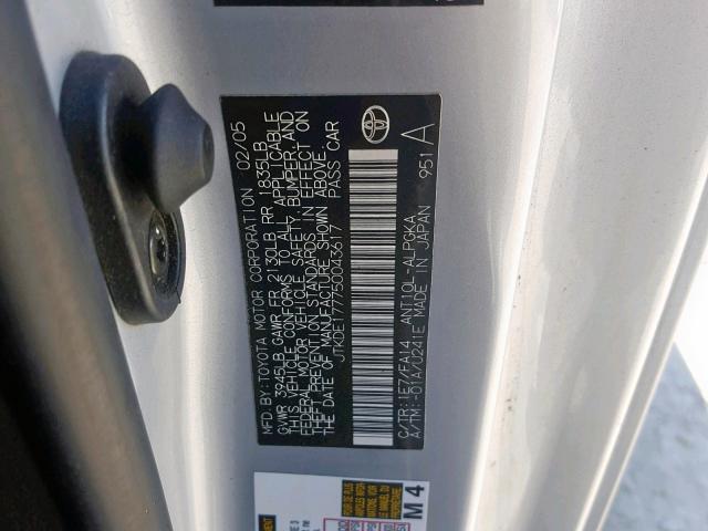 JTKDE177750043617 - 2005 TOYOTA SCION TC ვერცხლისფერი ფოტო 10