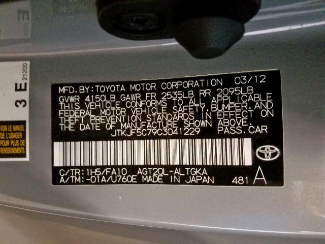 JTKJF5C79C3041229 - 2012 TOYOTA SCION TC ნაცრისფერი ფოტო 10