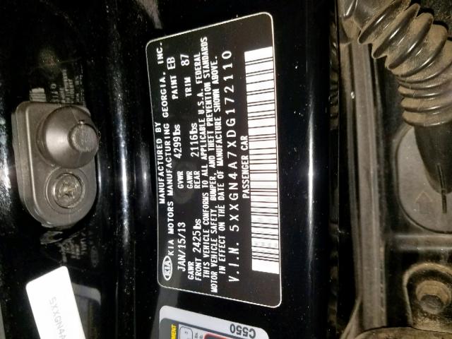 5XXGN4A7XDG172110 - 2013 KIA OPTIMA EX BLACK photo 10