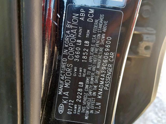 KNADM4A39C6069600 - 2012 KIA RIO LX BLACK photo 10