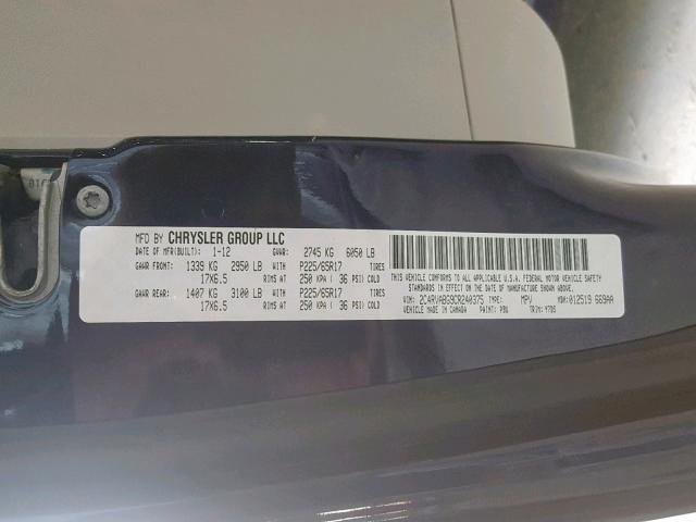 2C4RVABG9CR240375 - 2012 VOLKSWAGEN ROUTAN SE BLUE photo 10