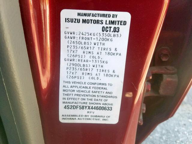 4S2DF58YX44600633 - 2004 ISUZU AXIOM XS Qırmızı foto 10