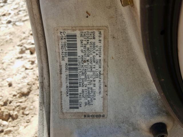 4T1SV21E7LU151846 - 1990 TOYOTA CAMRY DLX თეთრი ფოტო 10