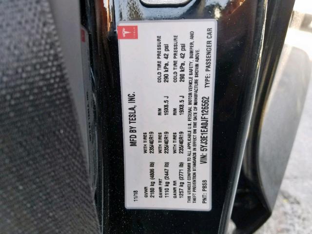 5YJ3E1EA0JF126562 - 2018 TESLA MODEL 3 BLACK photo 10