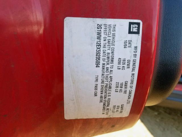 2G1WW12EX59205094 - 2005 CHEVROLET MONTE CARL RED photo 10