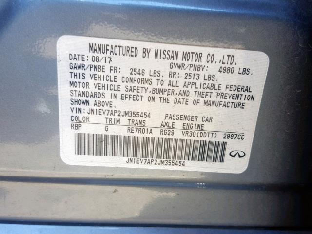 JN1EV7AP2JM355454 - 2018 INFINITI Q50 LUXE BLUE photo 10