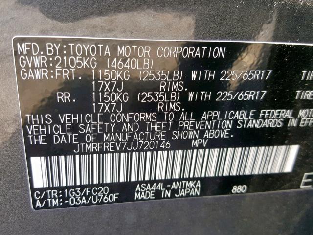 JTMRFREV7JJ720146 - 2018 TOYOTA RAV4 ADVEN GRAY photo 10