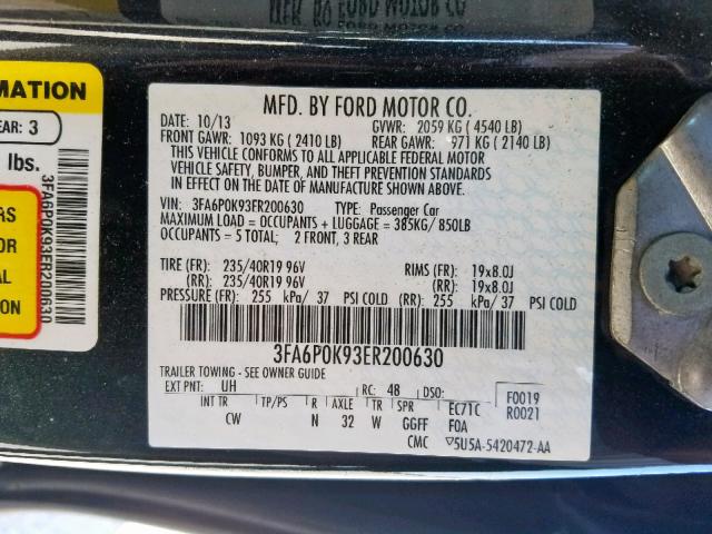 3FA6P0K93ER200630 - 2014 FORD FUSION TIT BLACK photo 10