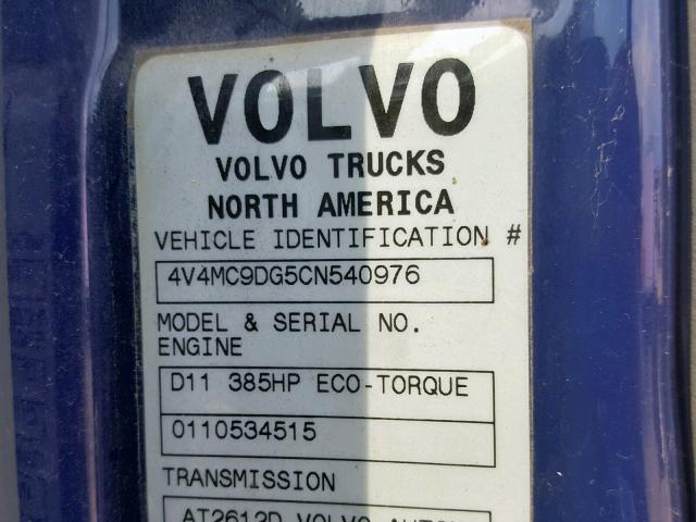 4V4MC9DG5CN540976 - 2012 VOLVO VN VNM BLUE photo 10