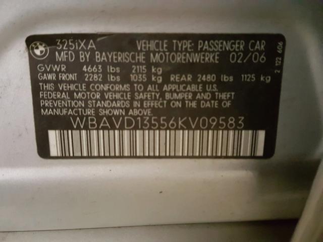 WBAVD13556KV09583 - 2006 BMW 325 XI SILVER photo 10