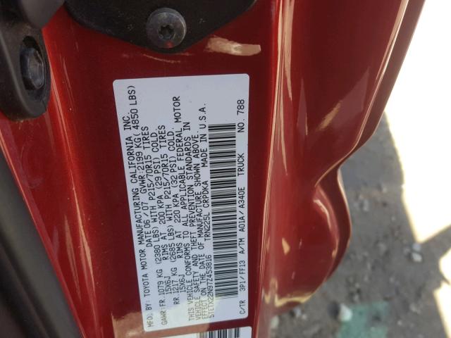 5TETX22N97Z453816 - 2007 TOYOTA TACOMA ACC Kastanienbraun Foto 10