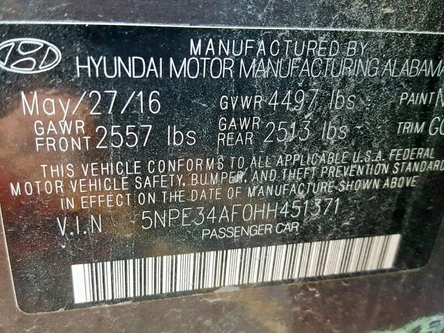 5NPE34AF0HH451371 - 2017 HYUNDAI SONATA SPO BROWN photo 10