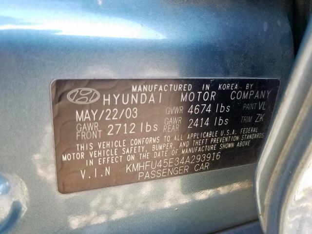 KMHFU45E34A293916 - 2004 HYUNDAI XG 350 BLUE photo 10