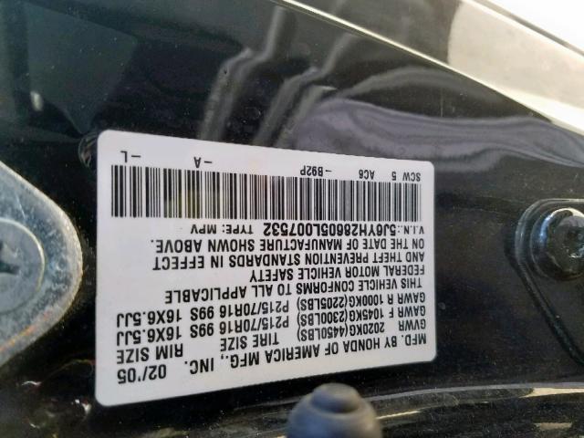 5J6YH28605L007532 - 2005 HONDA ELEMENT EX BLACK photo 10