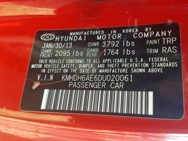 KMHDH6AE6DU020061 - 2013 HYUNDAI ELANTRA CO RED photo 10