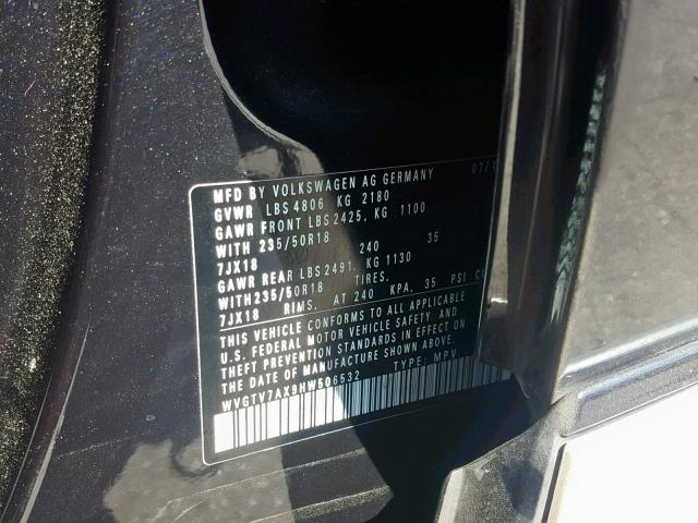 WVGTV7AX9HW506532 - 2017 VOLKSWAGEN TIGUAN SPO შავი ფოტო 10