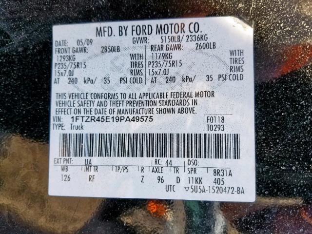 1FTZR45E19PA49575 - 2009 FORD RANGER SUP BLACK photo 10