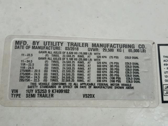 1UYVS2539K7499102 - 2019 UTILITY TRAILER WHITE photo 8