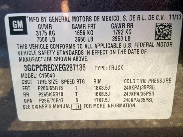 3GCPCRECXEG287136 - 2014 CHEVROLET SILVERADO BLACK photo 10