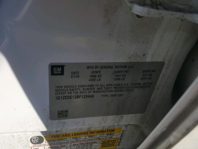 1G1ZC5E12BF129444 - 2011 CHEVROLET MALIBU 1LT WHITE photo 10