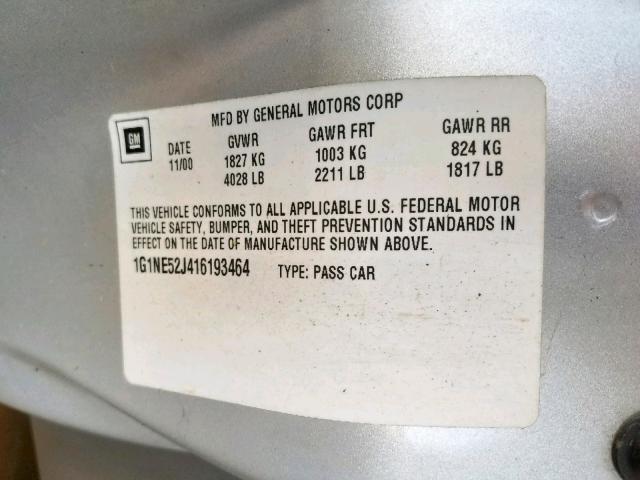 1G1NE52J416193464 - 2001 CHEVROLET MALIBU LS SILVER photo 10