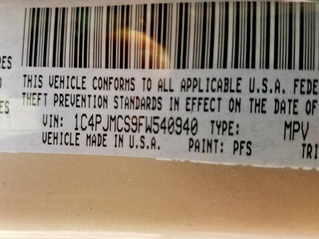 1C4PJMCS9FW540940 - 2015 JEEP CHEROKEE L TAN photo 10