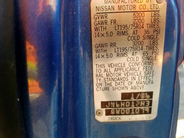 JN6HD12H3GW001079 - 1986 NISSAN D21 LONG B BLUE photo 10