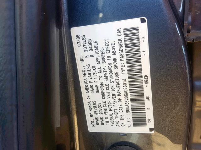 19UUA66206A066014 - 2006 ACURA 3.2TL GRAY photo 10