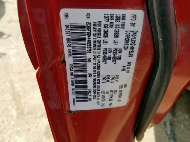 2C8GF68444R293760 - 2004 CHRYSLER PACIFICA RED photo 10