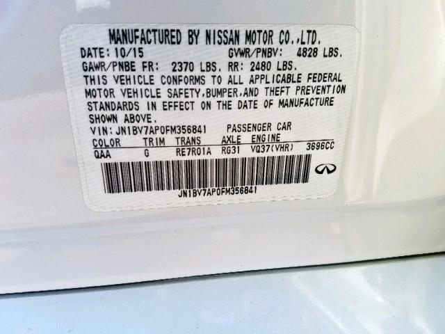 JN1BV7AP0FM356841 - 2015 INFINITI Q50 BASE WHITE photo 10