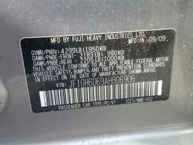 JF1GH6D69AH806906 - 2010 SUBARU IMPREZA OU GRAY photo 10