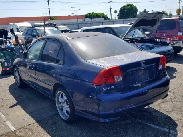 2HGES16674H599533 - 2004 HONDA CIVIC LX BLUE photo 3