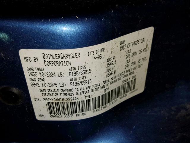 3A4FY48B16T323446 - 2006 CHRYSLER PT CRUISER BLUE photo 10