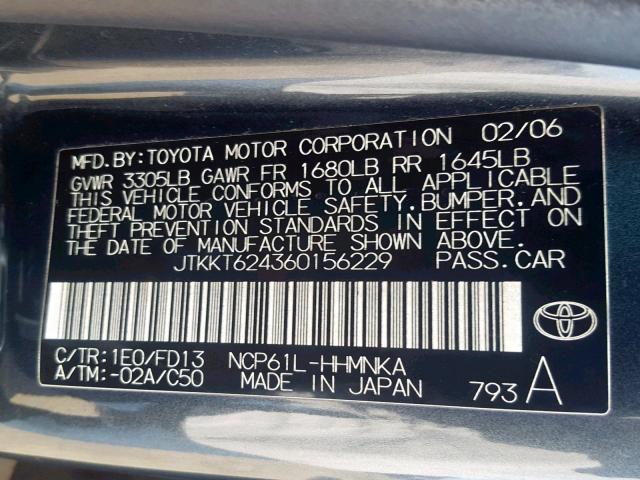 JTKKT624360156229 - 2006 TOYOTA SCION XA GRAY photo 10