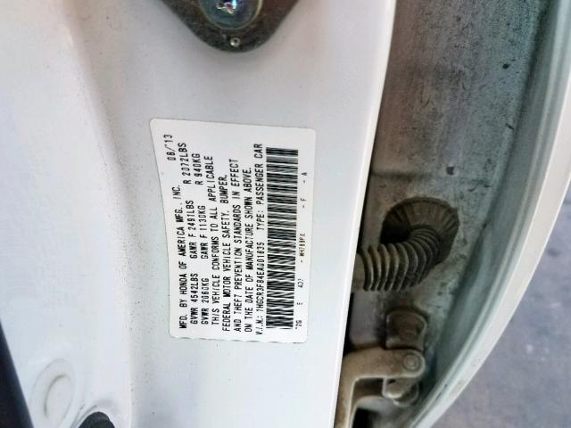 1HGCR3F84EA001835 - 2014 HONDA ACCORD EXL WHITE photo 10