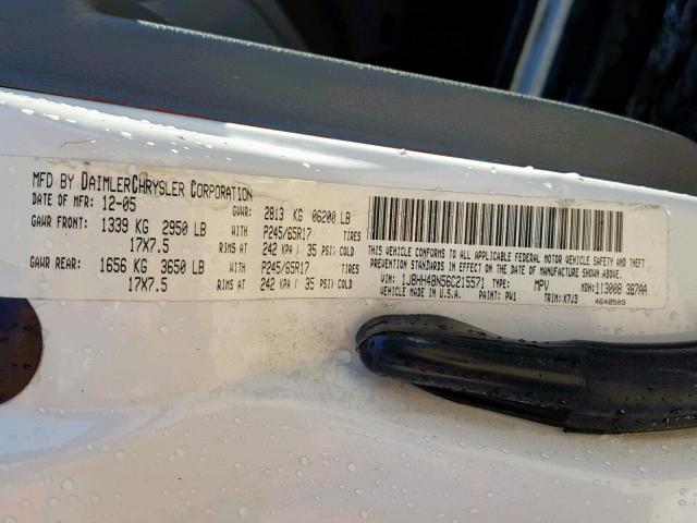 1J8HH48N56C215571 - 2006 JEEP COMMANDER WHITE photo 10