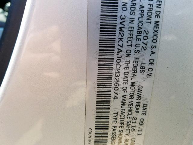 3VW2K7AJ0CM326074 - 2012 VOLKSWAGEN JETTA BASE 银色 照片 10